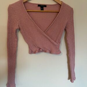 Forever 21 Mauve Ribbed Long Sleeve Wrap Top